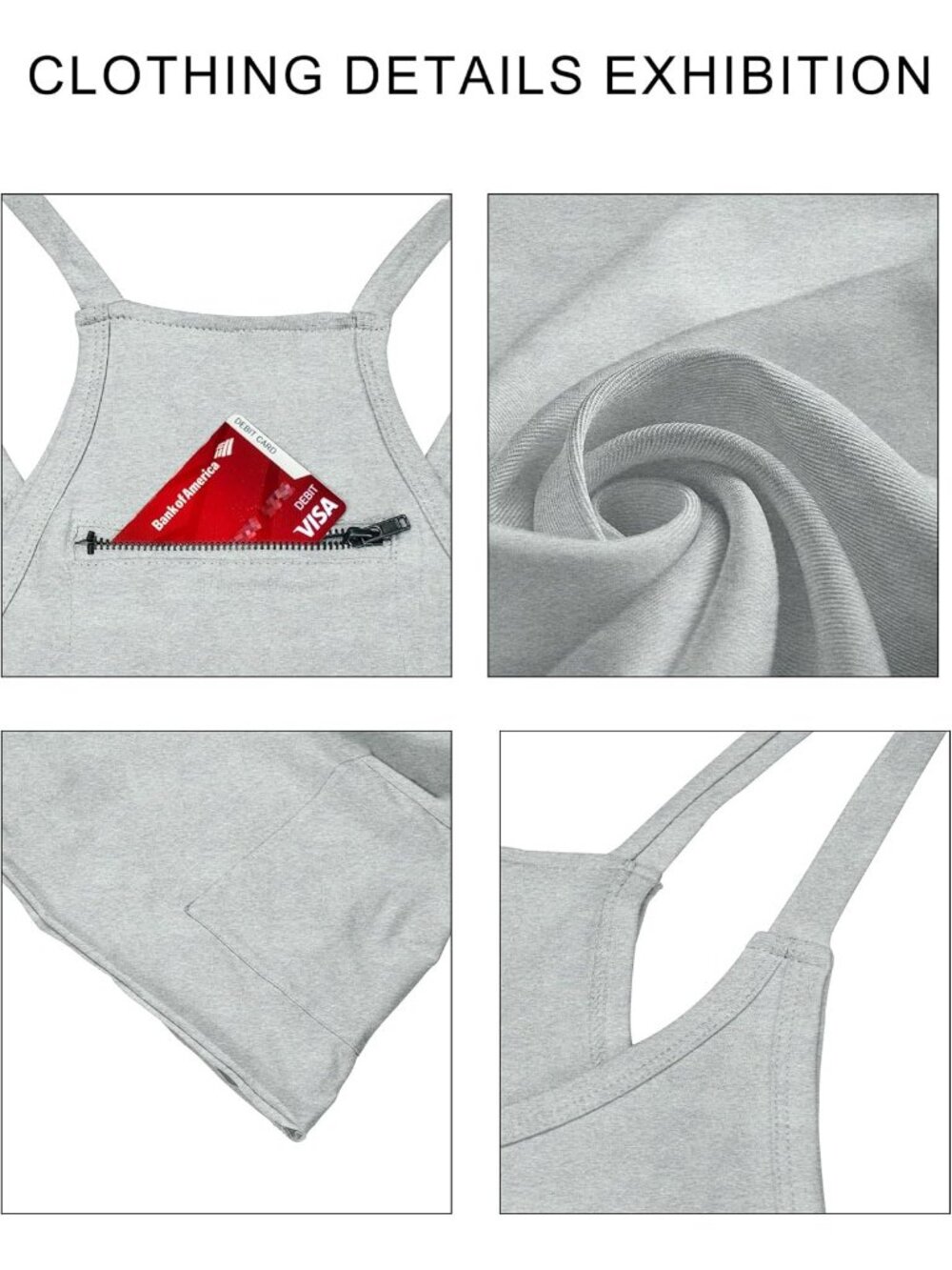 Women's Heather Grey Built in Short Crew Neck Spaghetti Straps Mini Romper - Picture 3 of 6